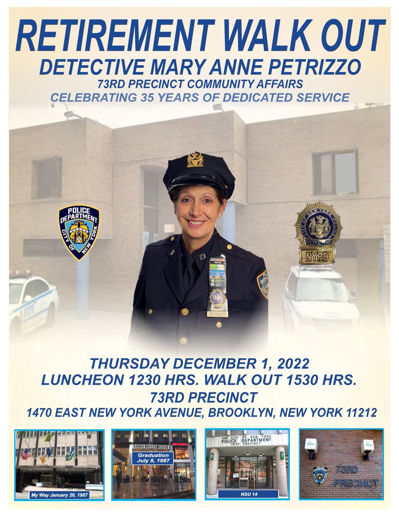 Retirement Walk Out for Detective Mary Anne Petrizzo of the 73rd Precinct